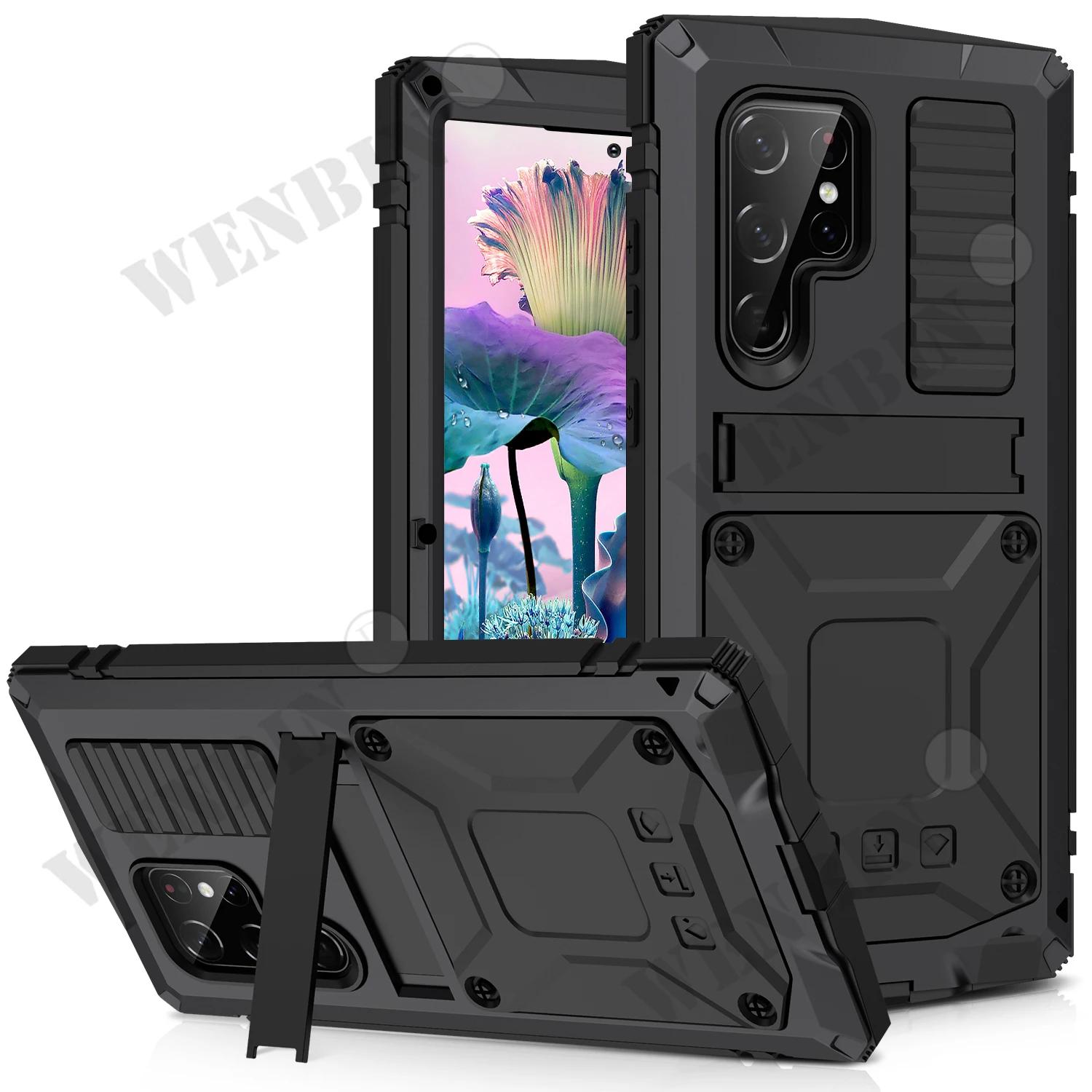 

Роскошный чехол для Samsung S24 S23 S22 Ultra Plus S21 Z Fold Flip 4 3 Rugged Armor 360 Full Phone Metal Aluminum Противоударный чехол Samsung S23 Ultra чёрный