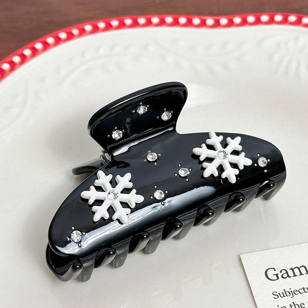 Luxurious Snowflake Hair Claw Clip In Pink Blue And Black With Stunning Rhinestone Embellishments