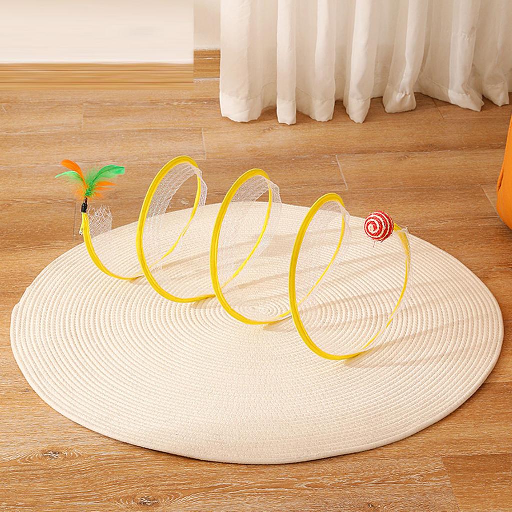 S Shaped Cat Tunnel Steel Wire Multifunctional Toy Funny Folding Cat Tube Tunnel for Home Yellow