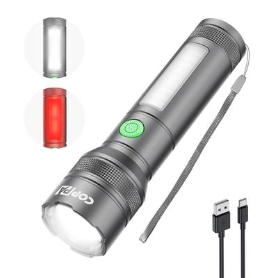 COPPA LED Flashlight In Aluminum Alloy Red Light Handheld Powerful Flashlight with 6 Dimming Side Zoom Red Aluminum Emergency Light for Outdoor