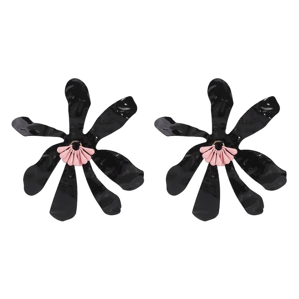 Women Fashion Personality Alloy Oil Dripping Exaggerated Flower Stud Earrings Summer Vacation Style Temperament Ear Jewelry