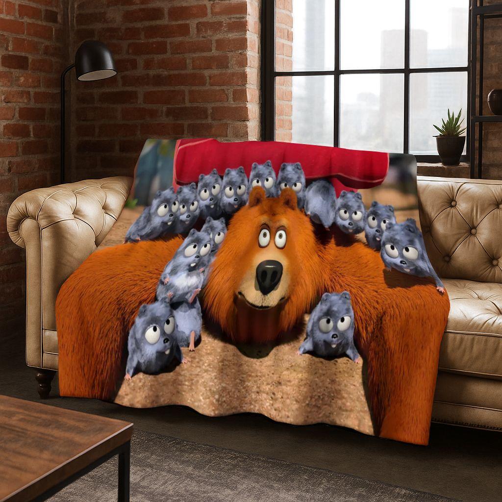 

Funny Grizzy and The Lemmings Cartoon Flannel Blanket Soft Warm Throw Blanket for Bed Bedroom Room Living Room Travel Picnic Kid 75x90cm