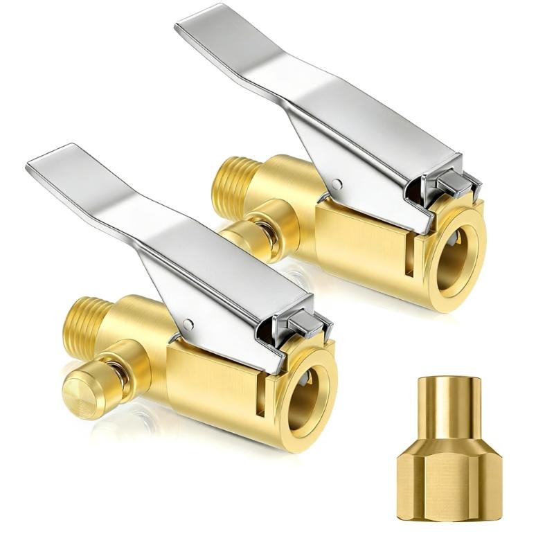 Pack of 1/2 Brass Air Chuck Adapters Locking Feature for Valves Ideal for Travel Kits and Automotive Repair