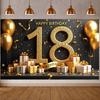 18th Birthday Banner Black Golden Color Decoration Polyester Material For Party Celebration Indoor Decor Birthday Celebration