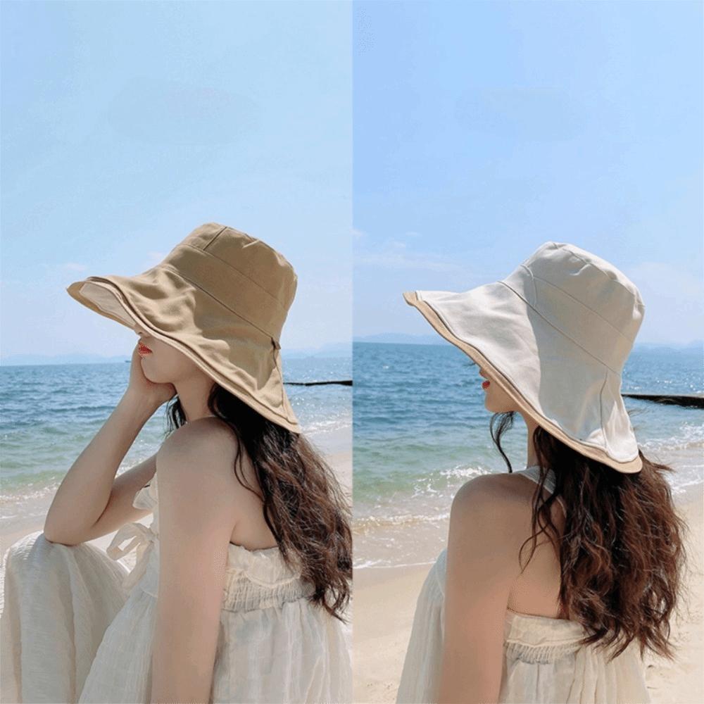 Soft Double-sided Wear Fisherman's Hat Broad-edged Bucket Hat Portable Women Sun Hat  Beach