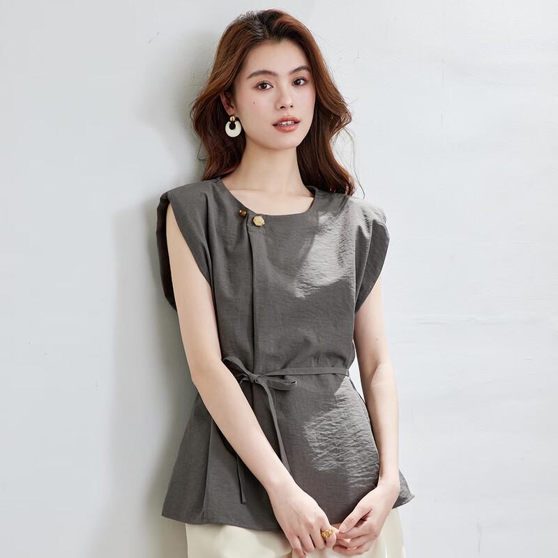 CARBAMMI Women s Round Neck Sleeveless Waist-Cinching Shirt L