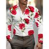Men's Rose Graffiti Printed Long Sleeve Shirt, Collar Cardigan Shirt, European and American Trendy Casual Versatile Top