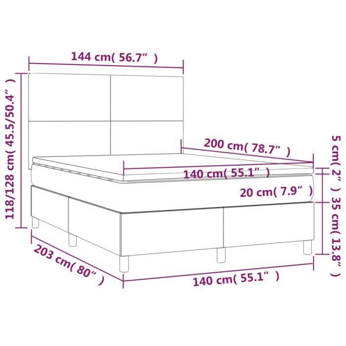 3141618 vidaXL Lit à sommier tapissier avec matelas Gris foncé 140x200cm Tissu