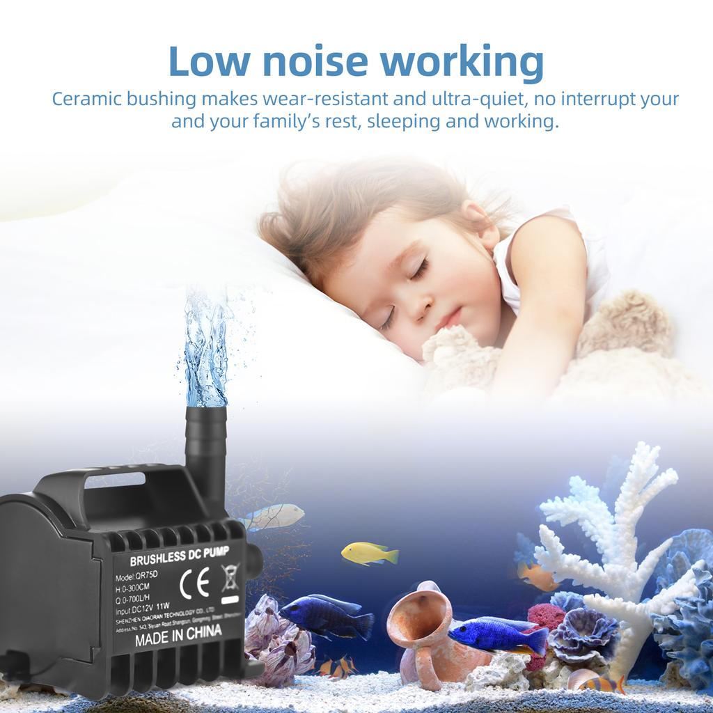 Fountain Pump   Submersible Pump  12V 11w 6.5ft   Female Plug for Fish   Pond Tabletop Fountains