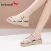 Red Dragonfly Genuine Leather Women's Thick Sole Summer Sandals - Comfortable Cowhide Casual Slides