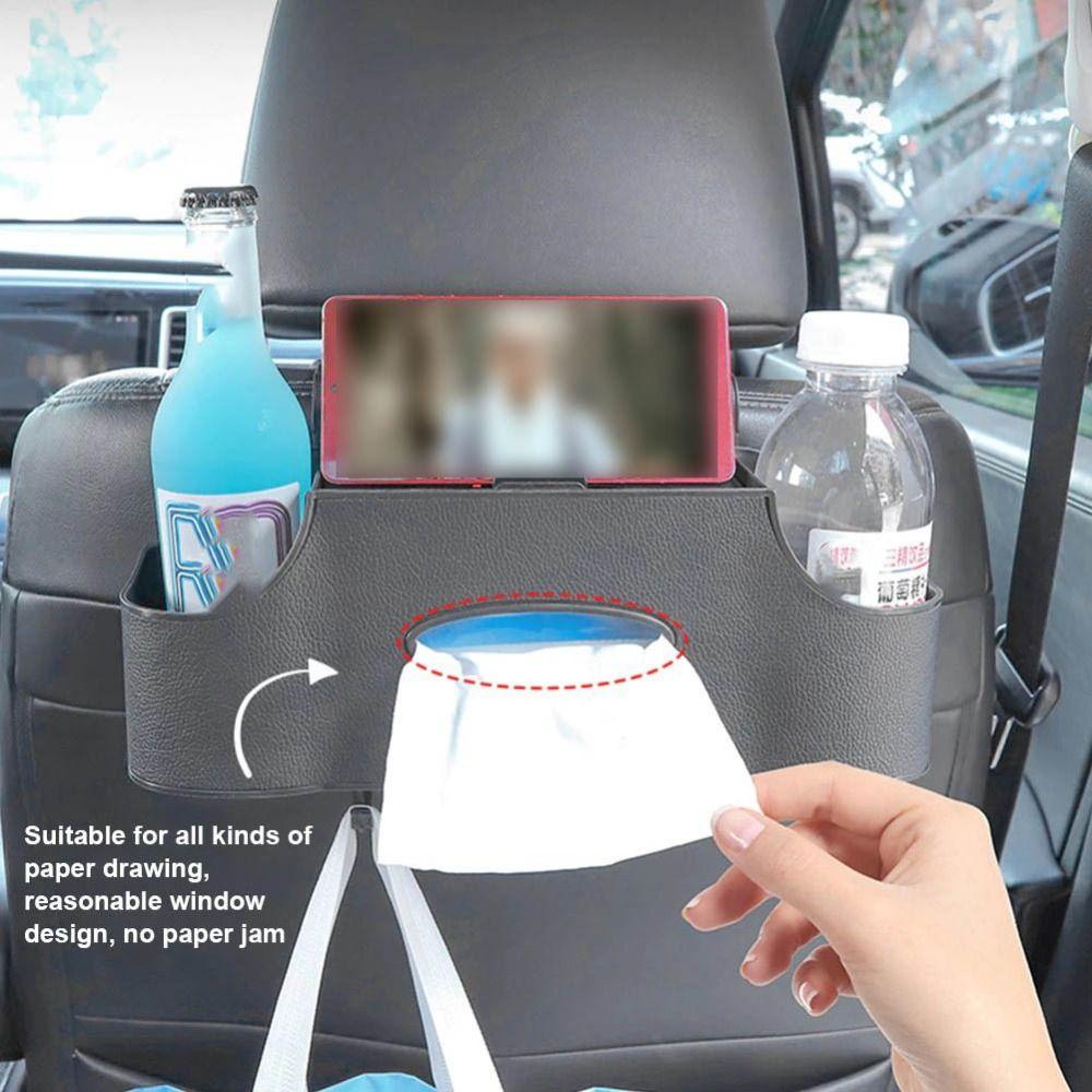 1Pc Auto Interior Storage Car Tissue Box Holder with 2 Cup Holders 4 Color Backseat Organizer Creative Organizing Headrest Hooks
