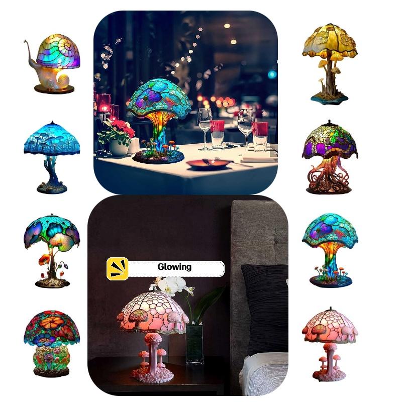 Colorful Resin Flower Mushroom Table Lamp Home Bedroom Decoration Powered Usb