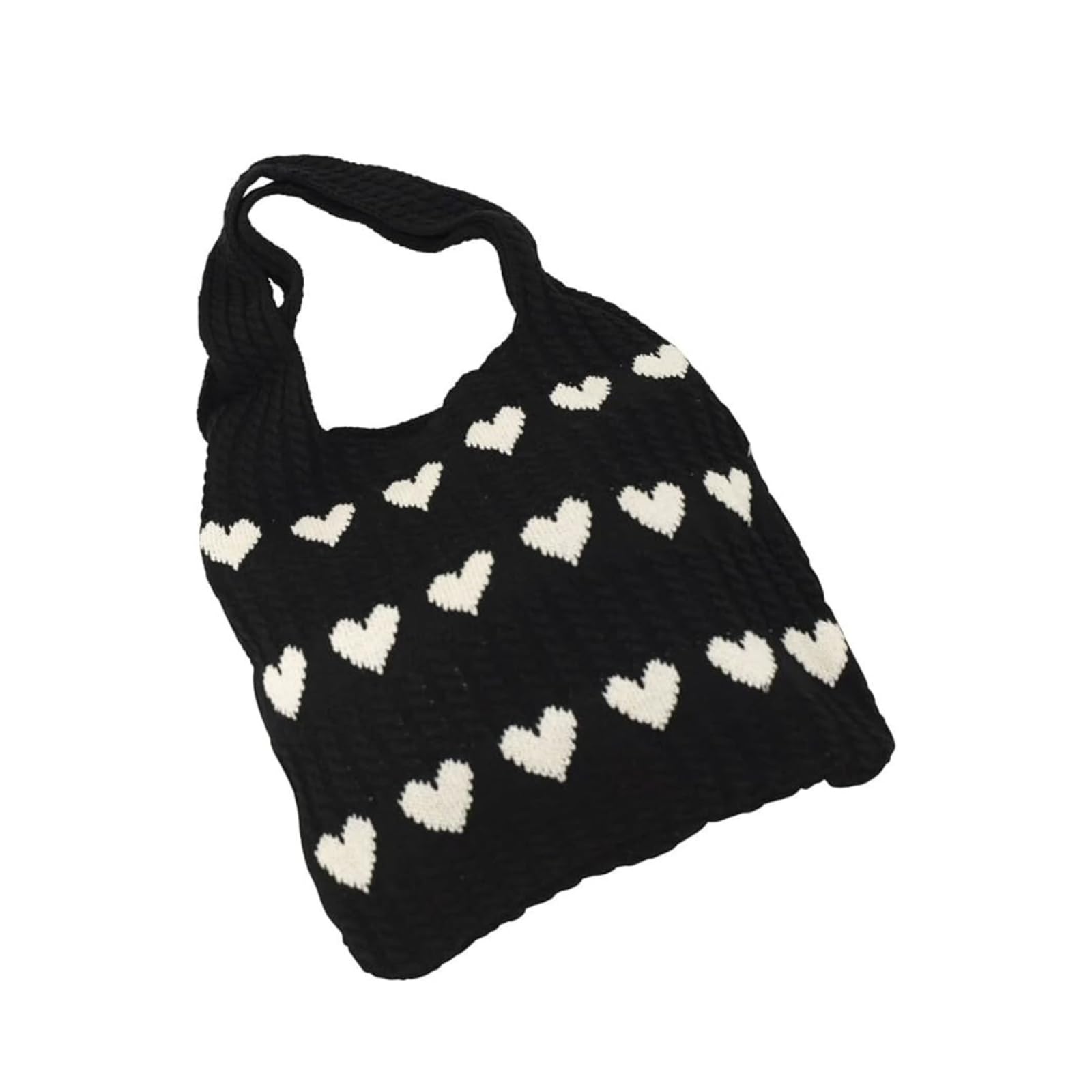 

Knit tote knit tote woven shoulder large A4 size [Sunny Glow] bag, bag, bag, bag, bag, woven, heart, cute, Korean, capacity, lightweight, (black)