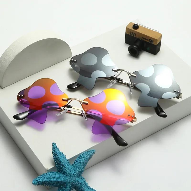 Mushroom Rimless Sunglasses Unisex Fashion Concave Shape Funny Party Streetwear Sun Glasses for Men Women