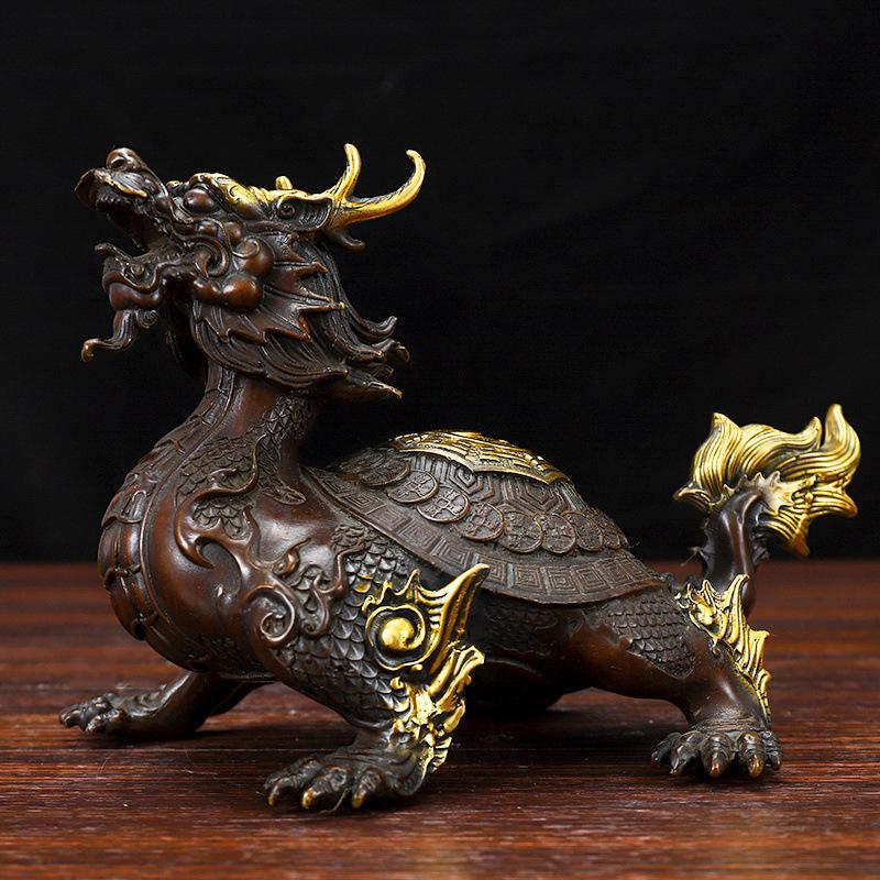 

Pure Copper Dragon Turtle Bagua Ornament for Home or Office Decoration
