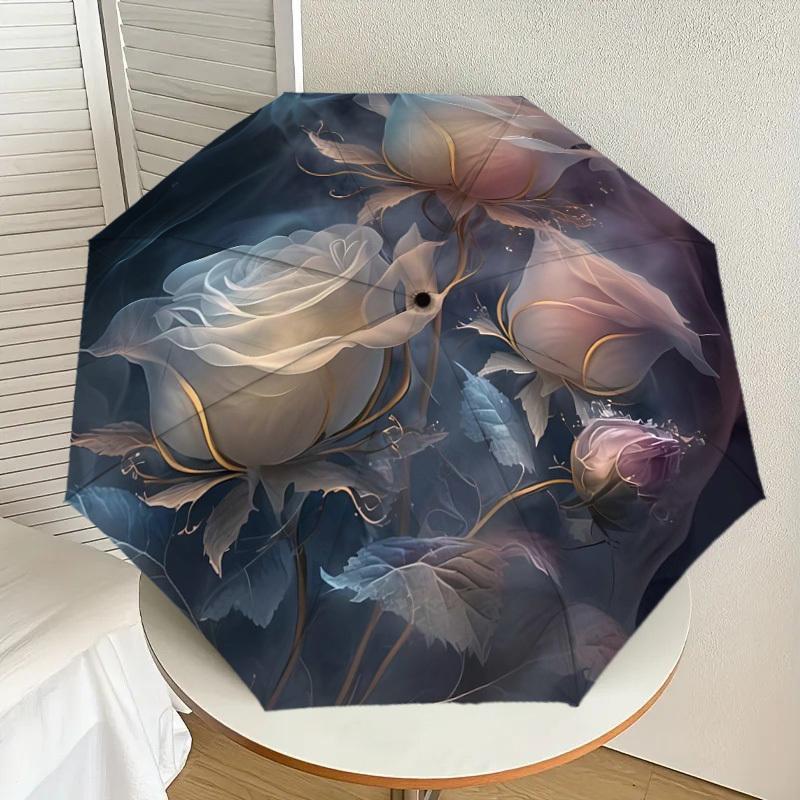 

1pc Elegant Rose Garden Umbrella with Plastic Handle,Suitable for All Seasons Home Travel Outdoor UmbrellaDD048
