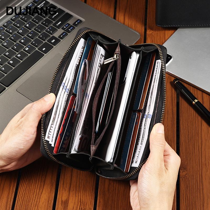Men's Genuine Leather Long Wallet with Multi-Card Slots and Coin Purse, National Style, Large Capacity Clutch