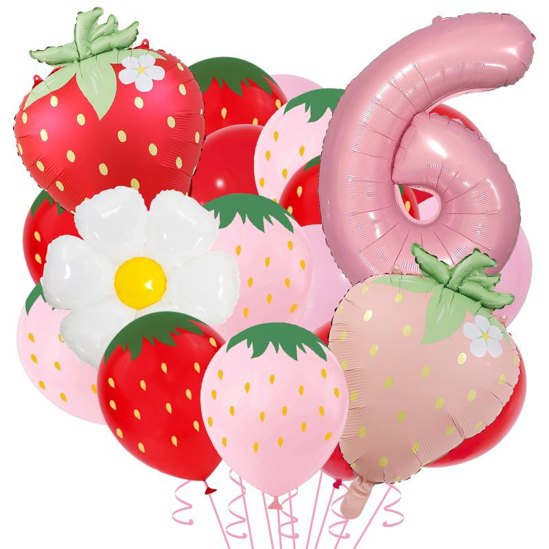 20pcs Strawberry Themed Party Decor Balloons Cute 12inch Strawberry Latex Balloon Kids Birthday Baby Shower Fruit Party Supplies