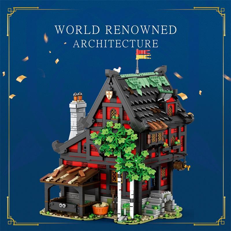 2953PCS Crusader Hotel Building Blocks European Street View Hotel Building MOC Model Bricks Desktop Ornaments Kids Toys Gifts