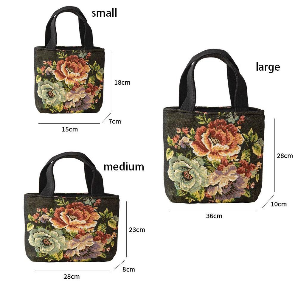 Creative Embroidery Canvas Bag Cute Cat Flowers Tote Bag Fashion Style Large Capacity Shoulder Traveling Pouch Handbag
