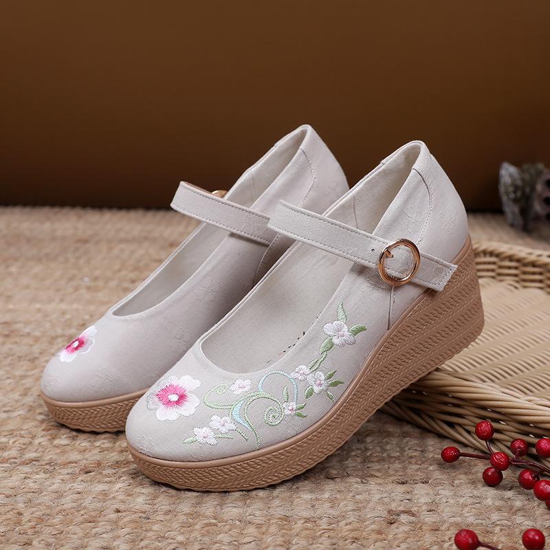 Chunxin ancient style women's shoes Hanfu shoes ethnic style slope heel ancient style heel waterproof table embroidered shoes national style cloth