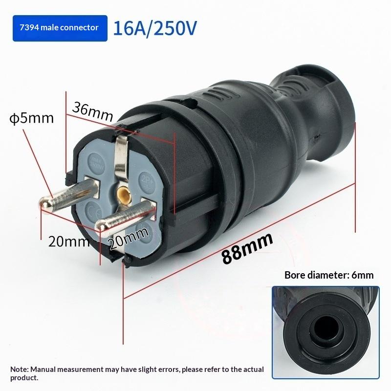 1Pcs Electrial Grounded European Connector With Cover Eu Rubber Waterproof Socket Plug Ip54 For Diy Power Cable Cord 16A 250V