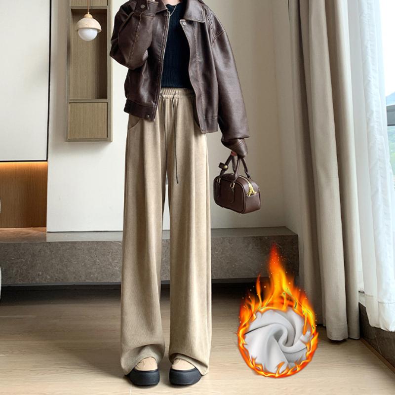 European Cotton Wool Wide-leg Pants for Women Loose Autumn and Winter Lazy Casual Slim Loose Wide-leg Pants Floor-moving Pants