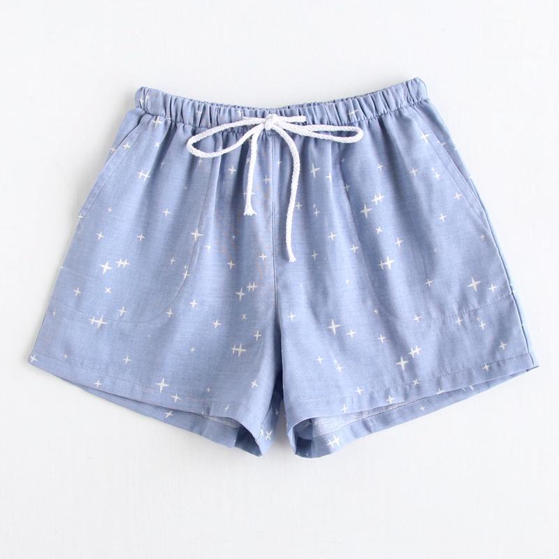 Paar Pyjamas Sommer Baumwolle Gaze Shorts japanischen Stil einfache elastische Taille lässig große Gitter Männer und Frauen Heimhosen
