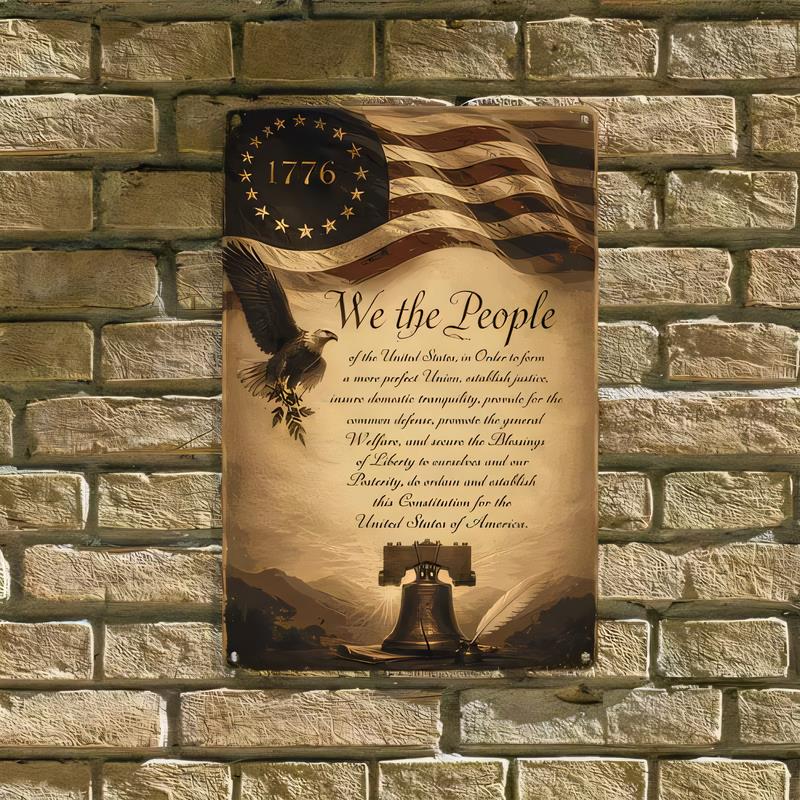 Tin Sign We The People  American Vintage Eagle Flag Wall Art Plaque Retro Metal Sign for Living Room Bar Garage Home Decor