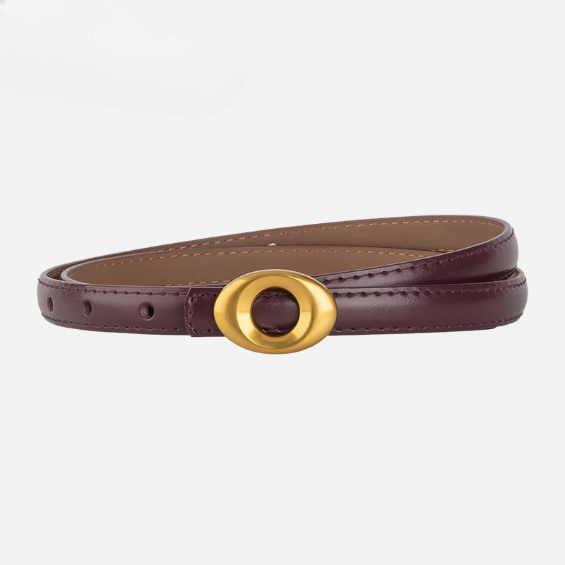 French Simple Oval Button Genuine Leather Belt for Women with Versatile Dress Trouser Leather Decorative Belt for Women