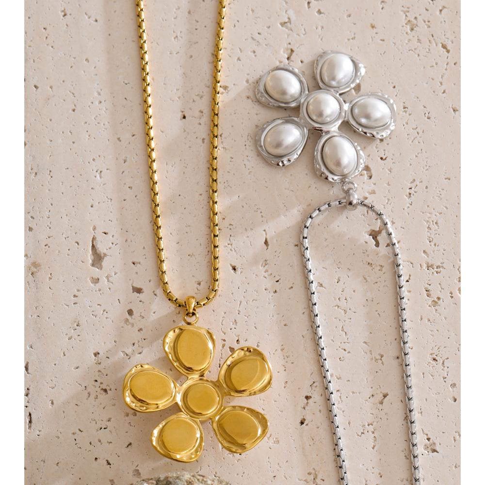 Yhpup High Quality Simulated Pearl Flower Pendant Necklace 2025 Popular Style Stainless Steel Attractive Jewelry for Women Gift