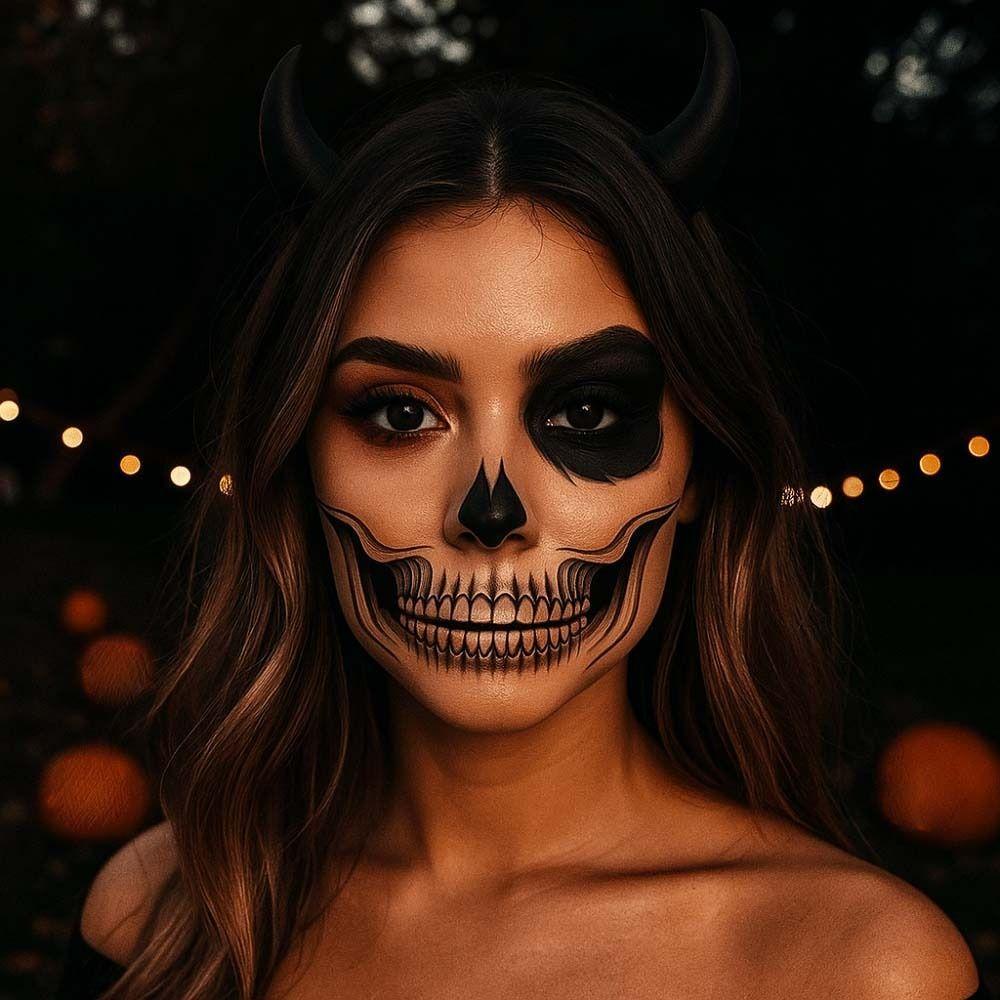 2pcs Waterproof Halloween Face Tattoo Disposable Skull Temporary Sticker Mouth Clown Tattoo  Women