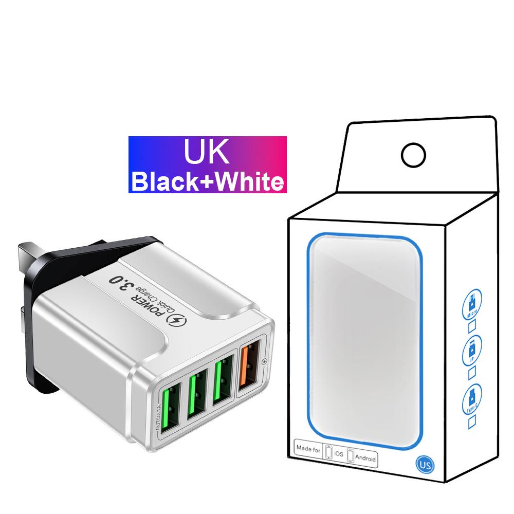 QC3.0 4-Port Fast USB Mobile Phone Charger with EU/UK/AU Plug