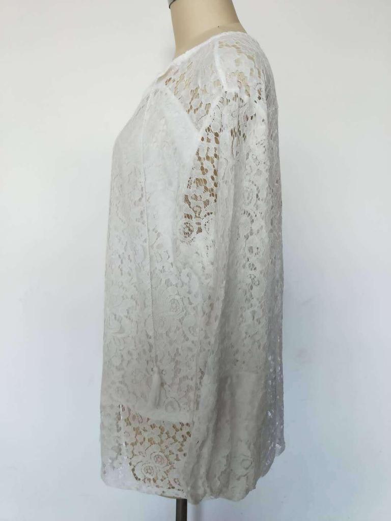European and American Women's White Lace V-Neck Loose Pullover Long Sleeve Top