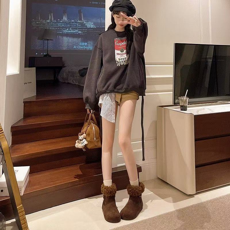 Winter new matte new ugly big head snow boots velvet warm lamb wool Birkencotton boots