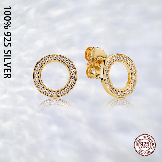 Boucles d'oreilles puces cercle étincelantes en argent véritable original pour femmes mode luxe bijoux de fête de mariage