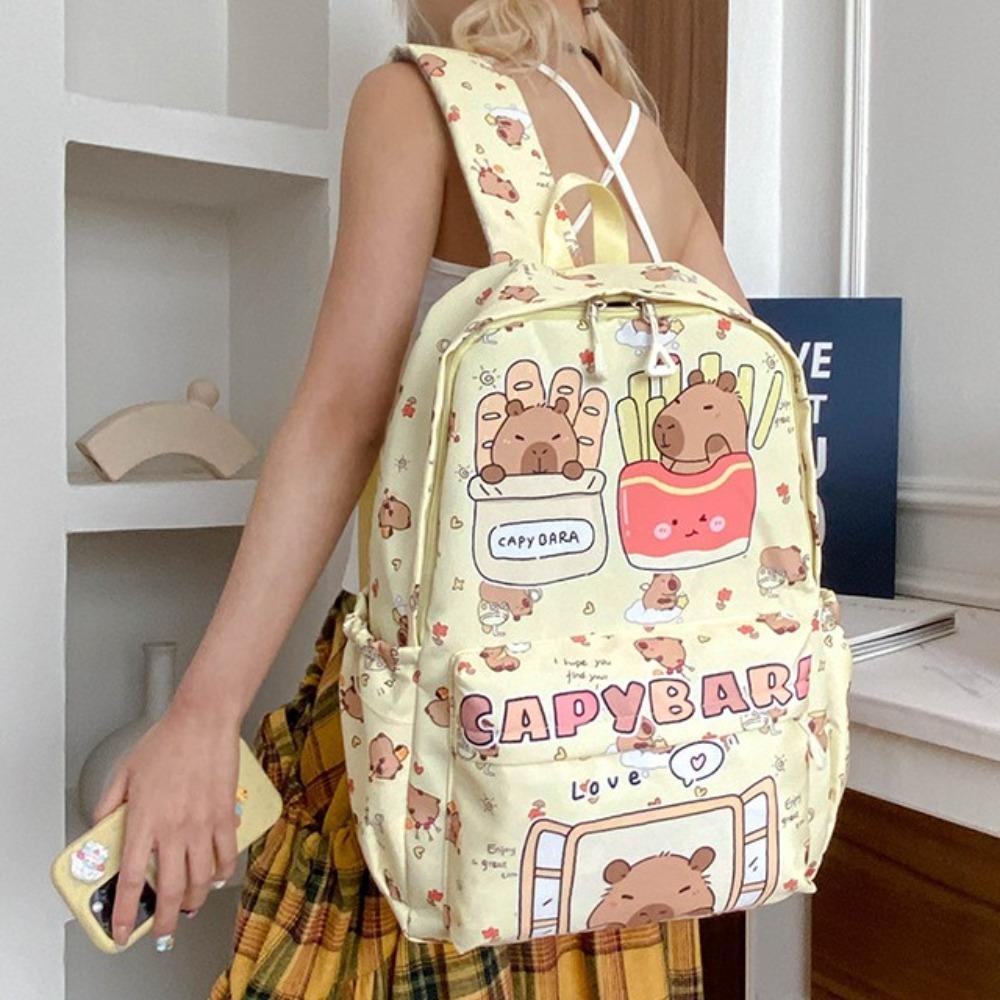Neuer Kapybara-Rucksack mit großer Kapazität, atmungsaktiv, ultraleicht, Schüler-Schulranzen, Nylon, Cartoon-Büchertasche