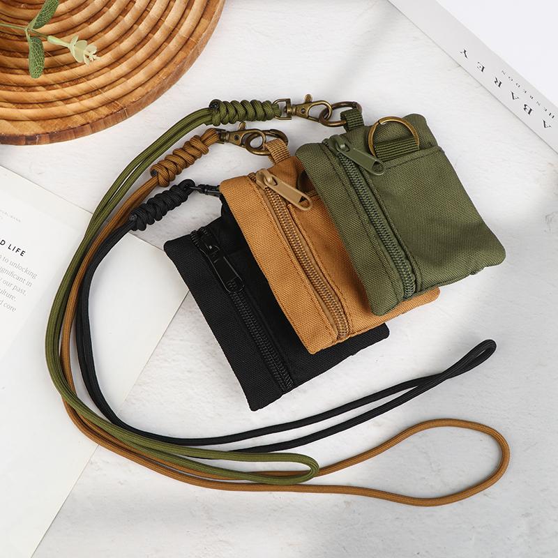 Mini Casual Hanging Neck Mini Coin Purse Card Holder Zipper Pouch Men And Women Key Small Bag Headphone Case With Lanyard