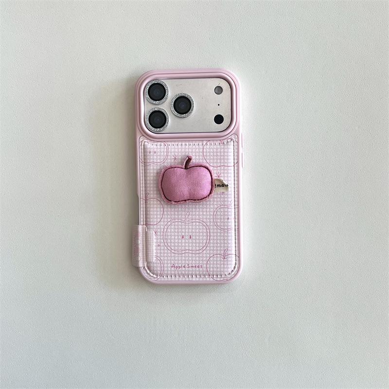 Pink Plaid 3D Apple Phone Case & Lanyard for iPhone 14, 15, 16 Pro Max, 17