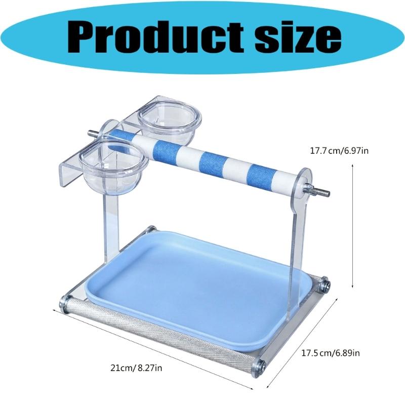 Removable Tray Bird Perch Stand with Padded Textured Surfaces and Feeder Cup, Training Toilet for Parrots Care Area, Tabletop Entertainment