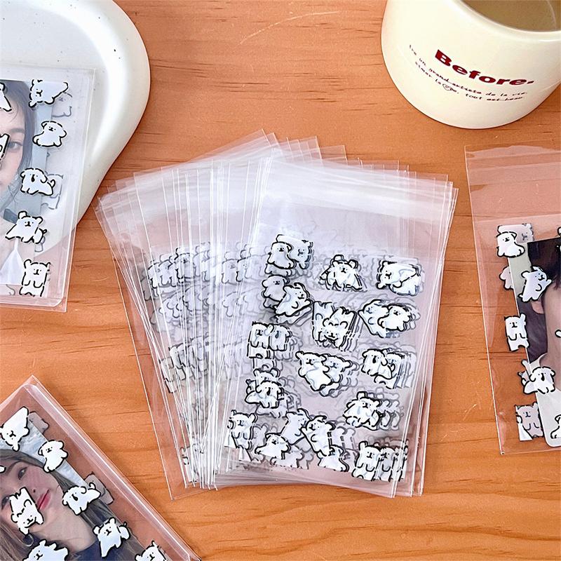 50Pcs Transparent Self-Adhesive Packing Storage Bag Cute Cartoon Dog Pocard Holder Card Cover Protector Po Film Protector