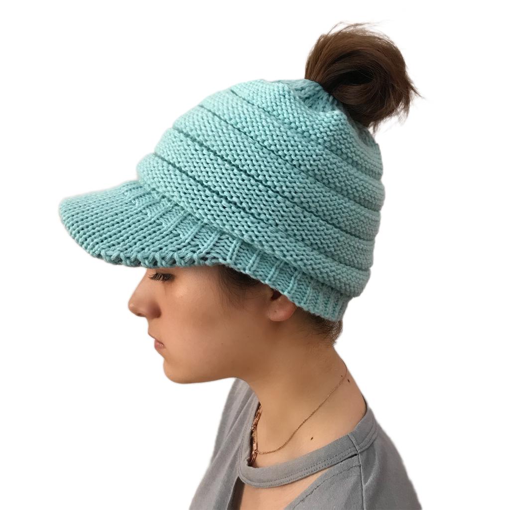 Popular, knitted ponytail hat without CC labeling duck tongue brim