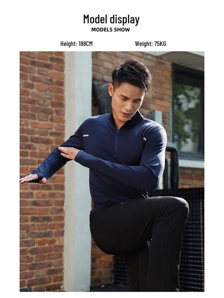Men's Long Sleeve Half-Zip Quick-Dry Sport Shirt for Running, Training & Morning Runs - Spring, Autumn, Winter.
