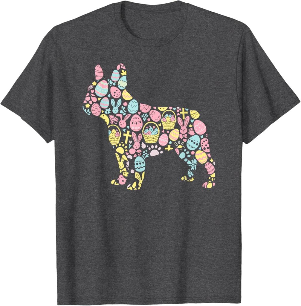 French Bulldog Easter Egg Collage Graphic Tee Men Women Casual Trip T-Shirt