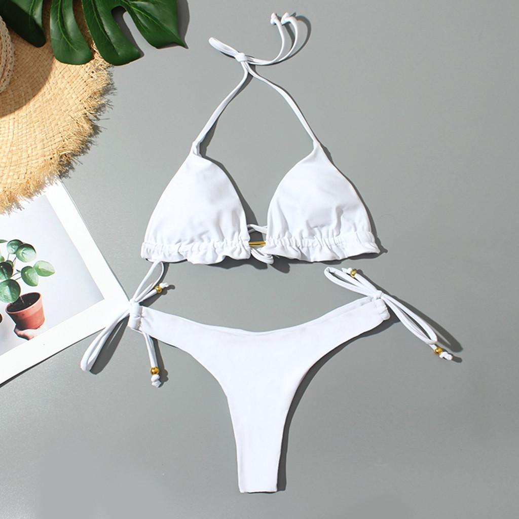 Women's Solid Color Hollow Split Swimsuit Sexy Bikini