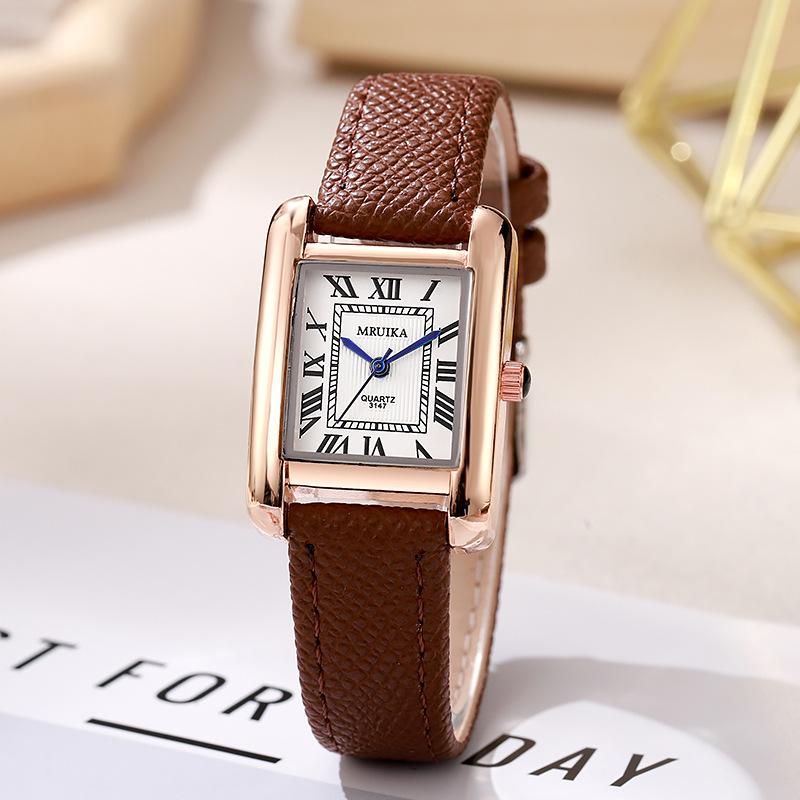 Chic Retro Square Women s Classic Quartz Watch with Leather Strap - Trendy and Stylish for Students кофейный