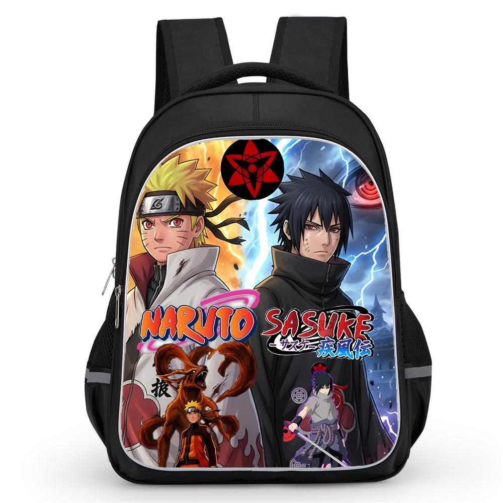 NARUTO Anime Student Backpack Mochila, Dual Zipper Pockets, Durable Lightweight 16-inch Kids Backpack for Boys & Girls Ages 5-10