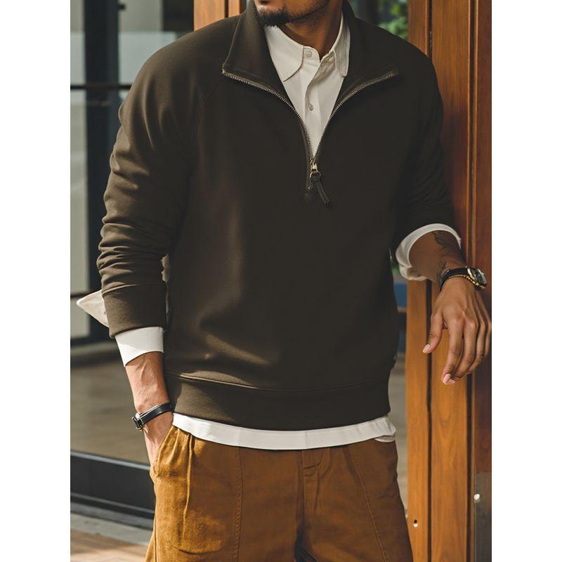 Merino Wool Tencel Lyocell American-Style Light Luxury Half-Zip Stand Collar Sweatshirt for Men, Spring and Autumn Foreign Trade Men's Casual Jacket