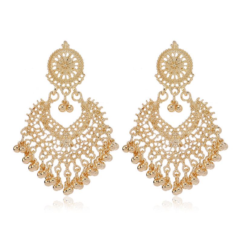 Bohemian Ethnic Heart Stud Earrings: Long Bell Vintage Style for Women