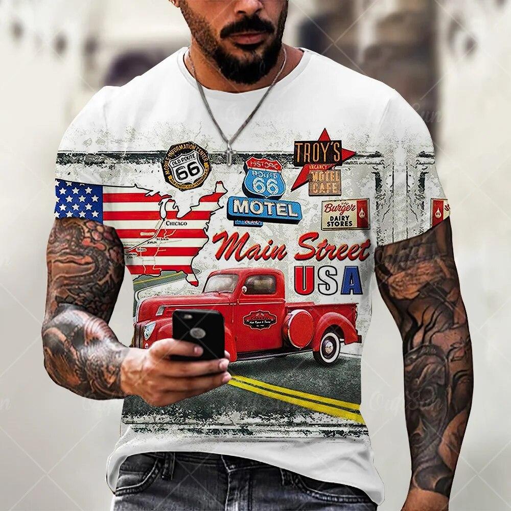 

Summer Highway 3D T-Shirt 66 US New Men s Style Short-Sleeved Sweat-Absorbent And Breathable Top O-Neck T-Shirt Oversized